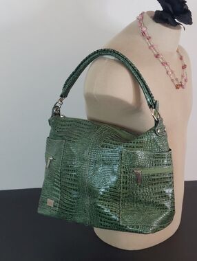 Santa Marinella Green Croc Embossed Leather Shoulder Bag - Made in Brazil